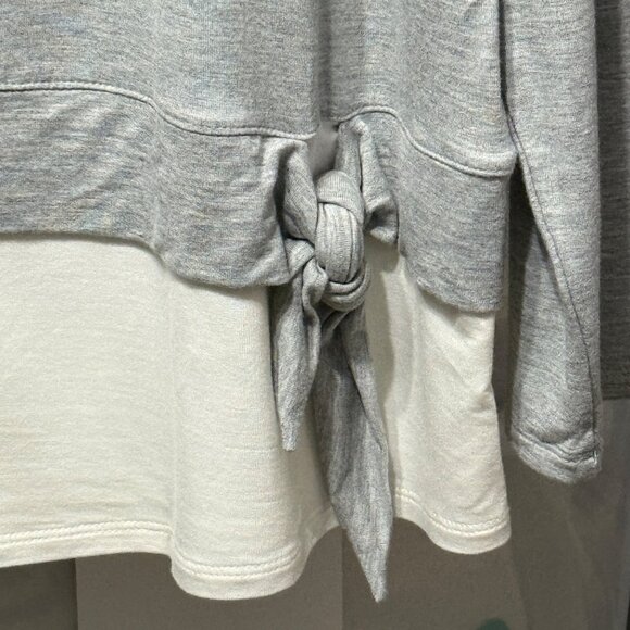 J. Jill size L viscose blend gray with white hem knotted side long sleeve top - Picture 2 of 7